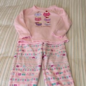 Pink Cat Print Kids Pajamas
